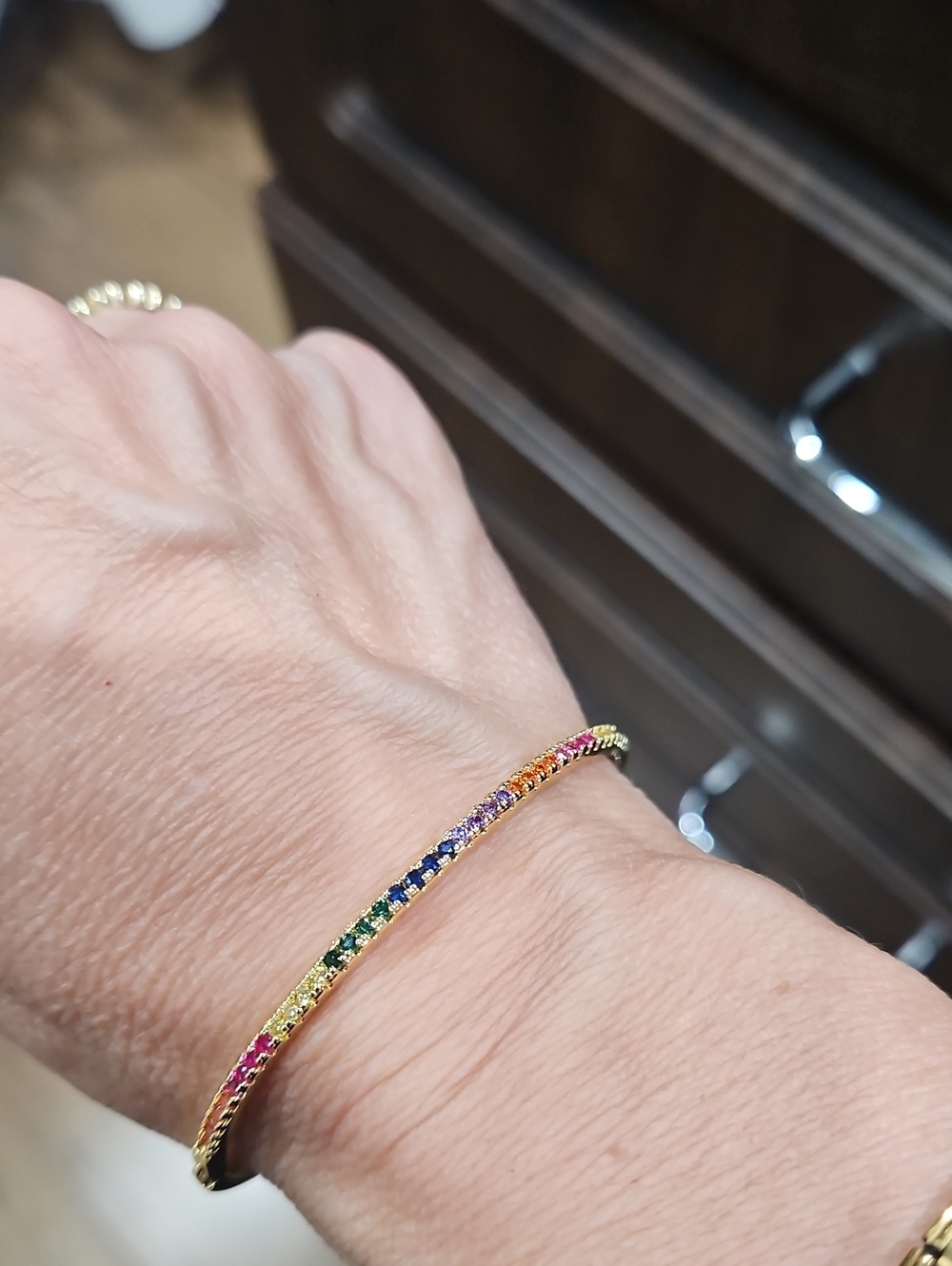 Gold Rainbow CZ Tennis Bangle Bracelet - Women Jewelry